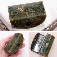 Vtg/Antique Leather Lipstick Case Holder w/ Mirror Old Denmark Souvenir Compact