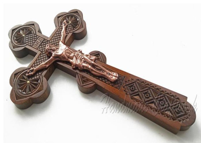 Handgemachtes geschnitztes orthodoxes Holzwandkreuz-Kruzifix JESUS CHRISTUS