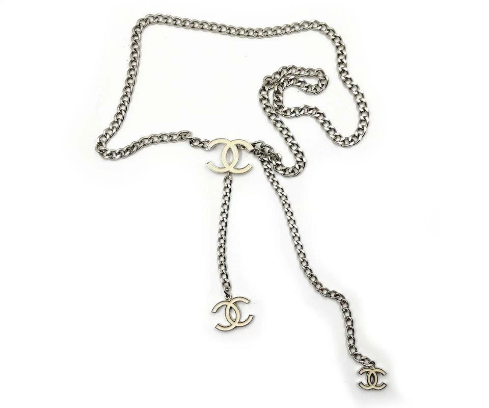 CHANEL Enamel CC Necklace White 106218