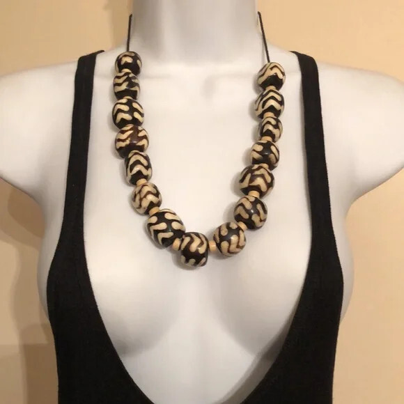 Artisan tribal Batik Bone Statement Necklace Ster… - image 2
