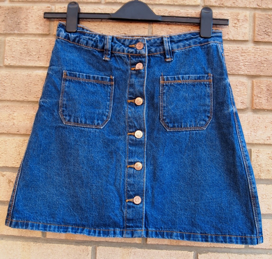 NEW LOOK BLUE DENIM POCKETS FRONT BUTTONED A LINE JEANS SKATER MINI