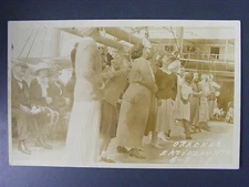 Women Cracker Eating Contest On Ship Deck B&W Real Photo Postcard RPPC 1923