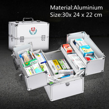Large Aluminium First Aid Kit Lockable Medicine Storage Box Key Safe Box W/ Lock