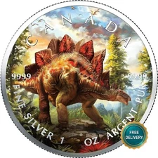 2025 1OZ Silver Canada Stegosaurus Dinosaur Colorized Color Cert ONLY 100 #89