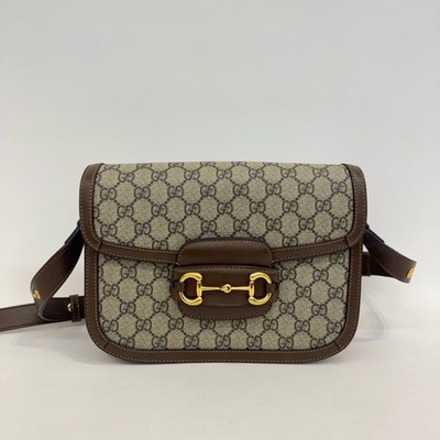 Gucci Horsebit 1955 Medium Beige Brown GG Canvas Crossbody Bag Duty Paid