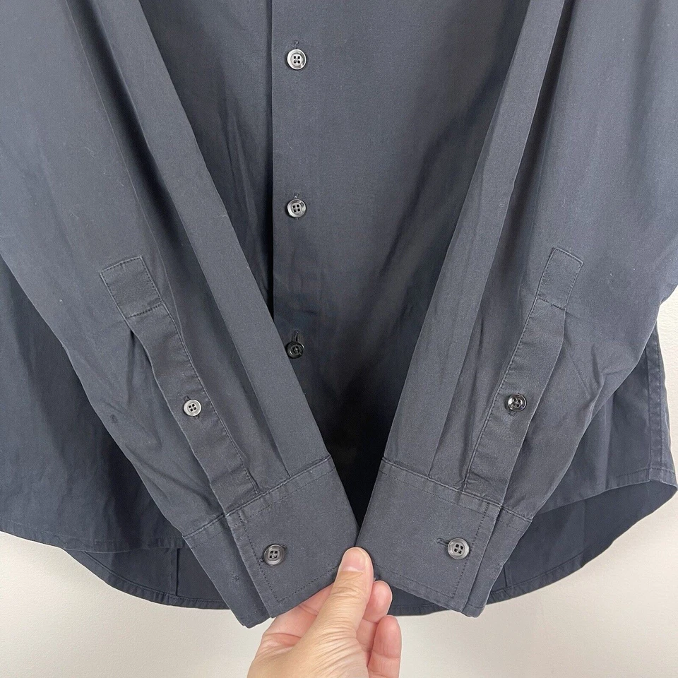 Camisa con botones Theory Sylvain para hombre M azul marino tejida vestido liso negocios oficina trabajo Foto 3 de 4