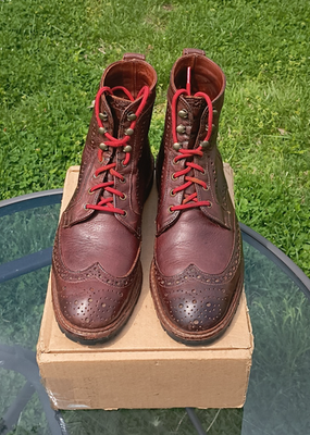 Allen Edmonds Long Branch Grey Leather Wingtip Boots Size 14 Red Laces Vibram Allen Edmonds Long Branch Wingtip -Mens US 13- Distressed  main image 3