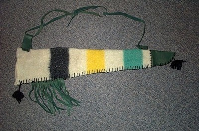 PRIMITIVE ARCHER,  HAND SEWN, WOOL ARROW QUIVER 25''