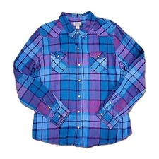 Mossimo Supply Co Ultra Soft Flannel Shirt Pearl Snaps Women's XL  Blue & Purple