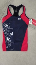 TYR Womens Competitor Triathalon Top Moisture Wick Back Pocket Red Black L