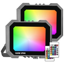 2 Pack RGB LED Flood Light 100W, 1000W Equivalent 10000 LM Outdoor Landscape ...
