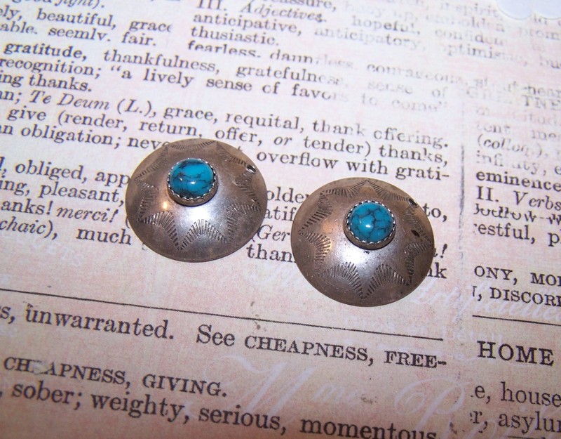 NAVAJO Native American Sterling Silver Turquoise Earring Drops or Concave Charms