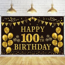 Trgowaul 100th Birthday Decorations - Black  Gold 100th Birthday Backdrop Ba...