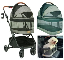 ROODO Fashion 3-in-1 Dog Cat Stroller with Detachable Carrier&Car Seat Combo ...