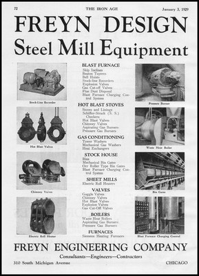 1929 Freyn Engineering Chicago Blast Furnace Stove Mills Valves Boilers Print Ad