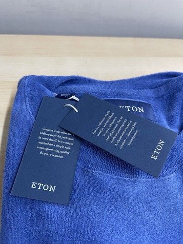 Eton Men Slim Fit Crewneck BNWT Size Medium T-Shirt Blue Short Sleeve RRP £115 - Picture 4 of 6