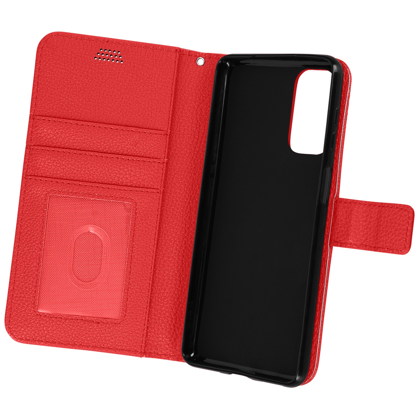 Housse Galaxy M52 5G rouge à rabat pour sécuriser vos déplacements urbains sans encombre