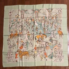Hermes Green Silk Scarf 90cm x 90cm Soiree de Gala Unisex Elegant Accessory
