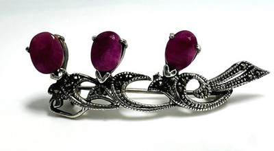 Vintage 925er Silber Brosche 3 Rubine 3,51 ct Handarbeit Silver brooch 3 rubies