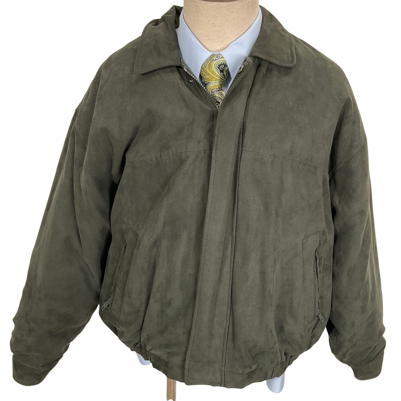 Roundtree Yorke Outdoors Jacket Mens XLarge Green Faux Suede Bomber Lightweight