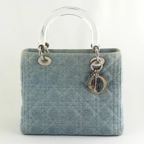 Christian Dior Lady Dior Cannage Handbag Blue Denim Shoulder Strap Missing