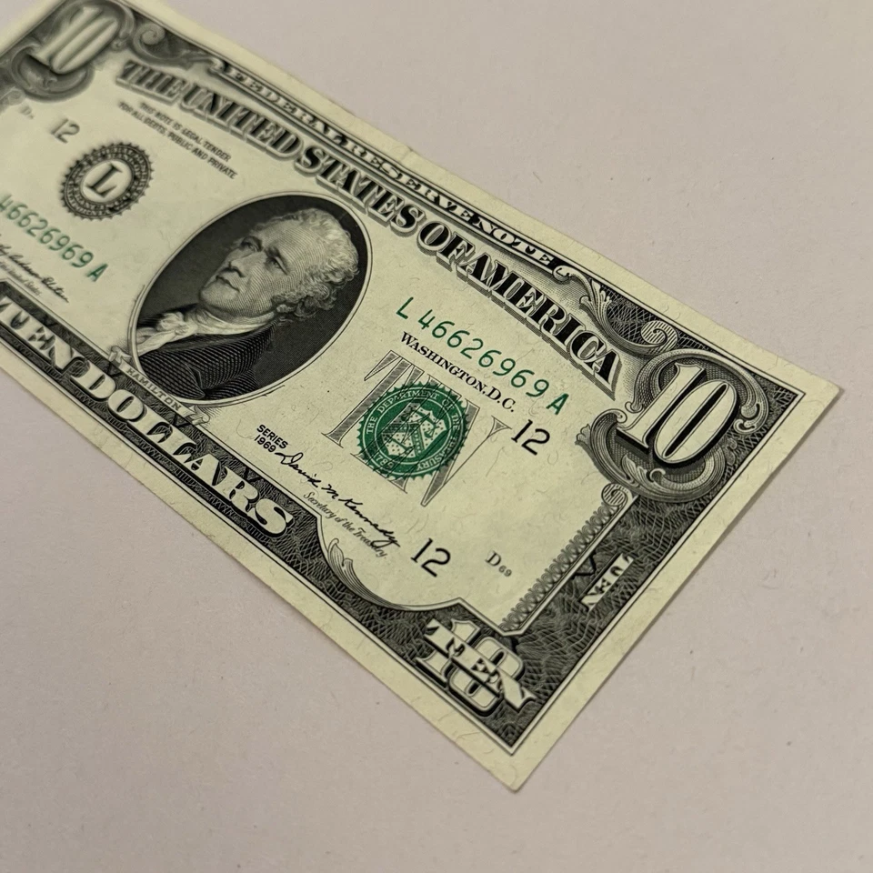 1969 $10 Ten Dollar Federal Reserve Note San Francisco L46626969 Repeat - Image 2 of 4