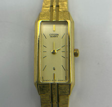 Vtg Citizen CQ Women Dress Gold Tone Quartz Analog Square Skinny Read