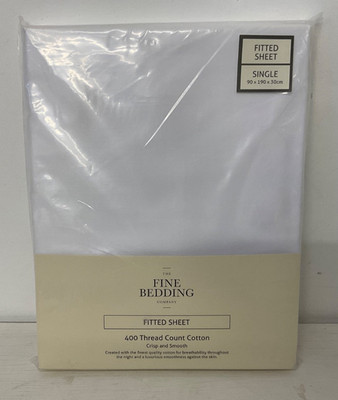 The Fine Bedding Company Weiß Einzel 400 Fadenzahl Spannbettlaken - Neu mit Etikett