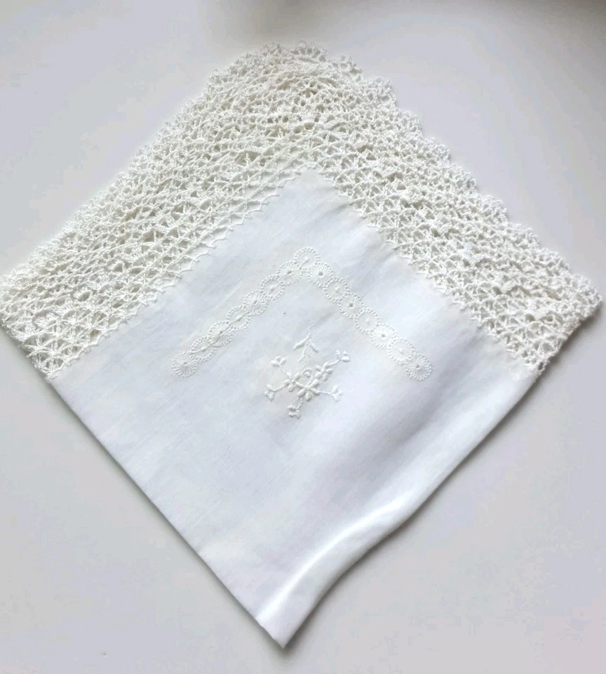 Pañuelo blanco con bordado blanco de ganchillo. Lote de 4 #20 Foto 2 de 4