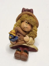 Suzi Skoglund Blossom Bucket Resin Girl with Blue Bird & Birdhouse Figure 1-3/4"