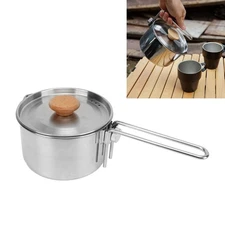 Topyond 1L Stainless Steel Portable Camping Cookware Pot, Foldable Handle, Hi...