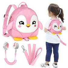 Toddler Harness Backpack Leash, Cute Penguin Kid Backpacks Baby Pink Penguin