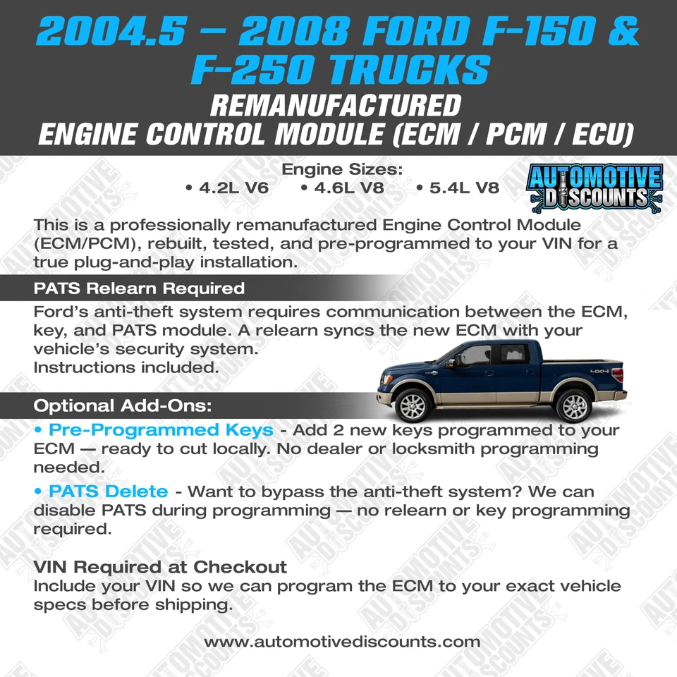 2005 Ford F150  5.4L 4X4 5L3A-12A650-ATD  PCM ECU ECM PLUG & PLAY W/KEYS - Image 2 of 4