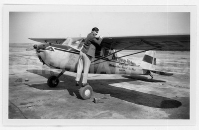VINTAGE PHOTO 1940s Cesna Aircraft, Airplane & Owner, Van Nuys Airport, XLNT