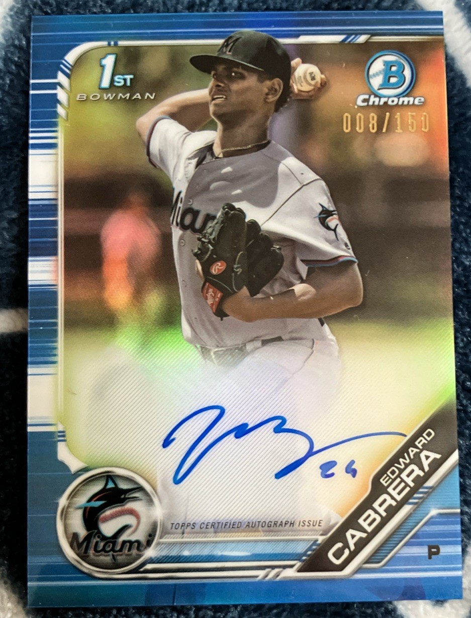 EDWARD CABRERA Auto⚾️#008/150⚾️2019 Bowman Chrome BLUE REFRACTOR Autograph⚾️Cubs