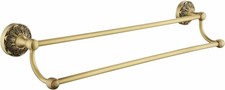 Antique Brass Double Towel Bar, 24 inch Bath Holder Wall Mount, Gold