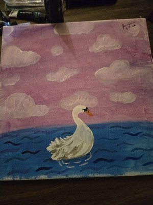 Swan Realism Acrylic Painting on Canvas, Clouds & Water, 2026