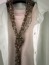 Multicolour Green ​ Glass Seed Beaded Scarf Long  Statement Multi-way  Necklace
