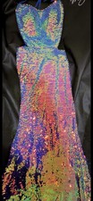 ALYCE Paris Blue Multicolor Sequin Mermaid Dress Open back cross strap Size 2