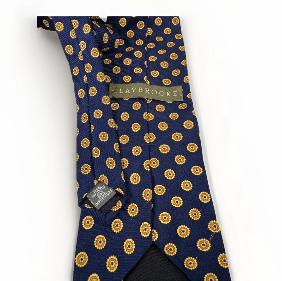 Corbata Claybrooke Floral Medallón Corbata de Seda Negocios Informal Carrera Azul Naranja Foto 3 de 4