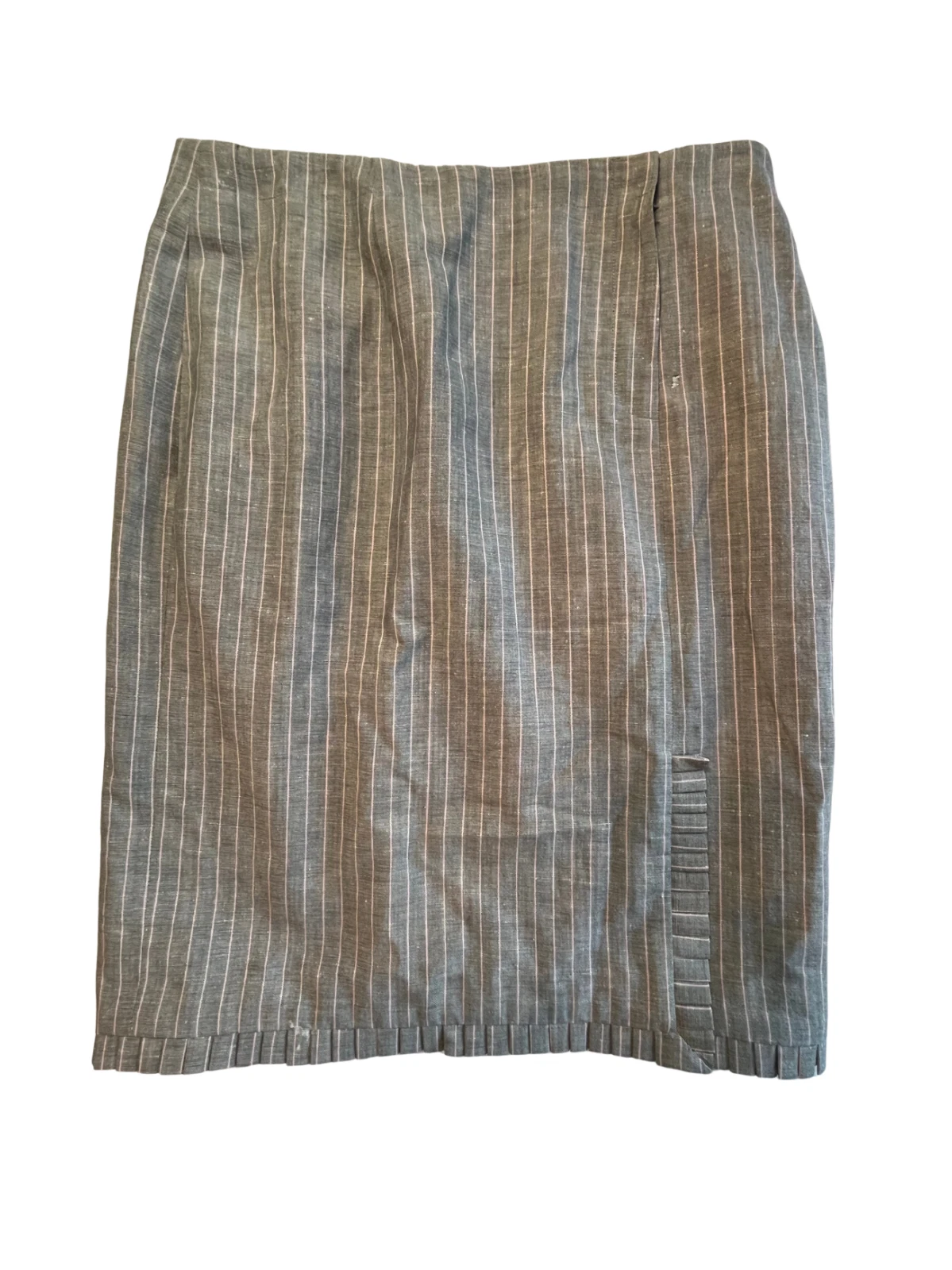 Vintage 90s Pinstripe Pencil Skirt 4 Gray Pink Linen Wool Preppy Corporate Siren