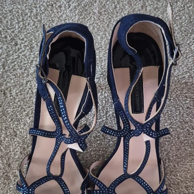 Dorothy Perkins Navy Suede Strappy Stiletto Heels Open Toe Glitter UK 5 - Image 1 of 4