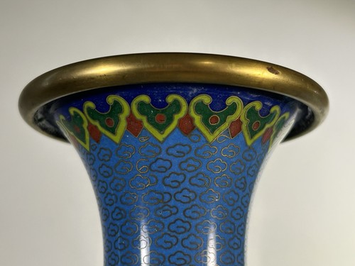 Vintage Chinese Cloisonné Vase 14” Blue Enamel Chrysanthemum Flowers w/ Stand - Picture 10 of 24