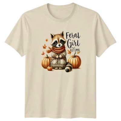 Feral Girl Herbst Damen T-Shirt Waschbär Stricken Herbst Saisonal