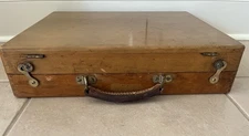 Vintage Grumbacher Artist Wood Pochade Paint Box  Leather Handle