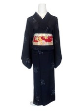 Pure Silk Navy Blue Floral Kimono, Summer Kimono, Used