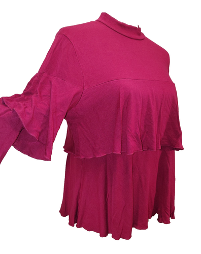 Red Blouse Size Medium Long Sleeve Layered High Neck by Cha Cha Vente - Picture 5 of 22