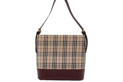 BURBERRY Nova Check Shoulder Bag Canvas Leather Beige Bordeaux Women's Used