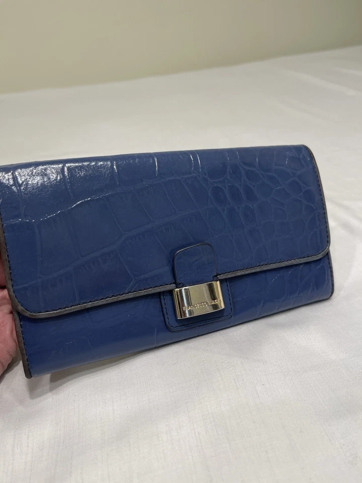 复古 Francesco Biasia 蛇皮皮革女式钱包绿松石金扣 — 第 4/4 张图片