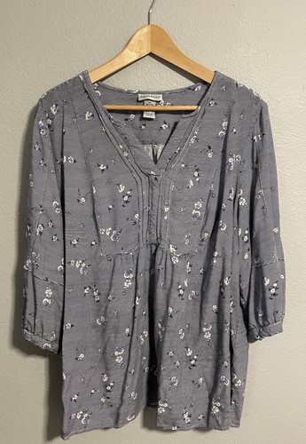 Catherines Damen Top Größe 3X Marineblau Blumenmuster Viskose 3/4-Ärmel V-Ausschnitt Modern Boho